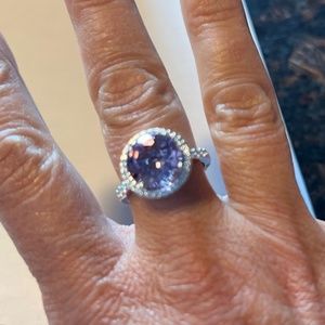 Nieman Marcus 14K White Gold Amethyst & Diamond Ring sz 7